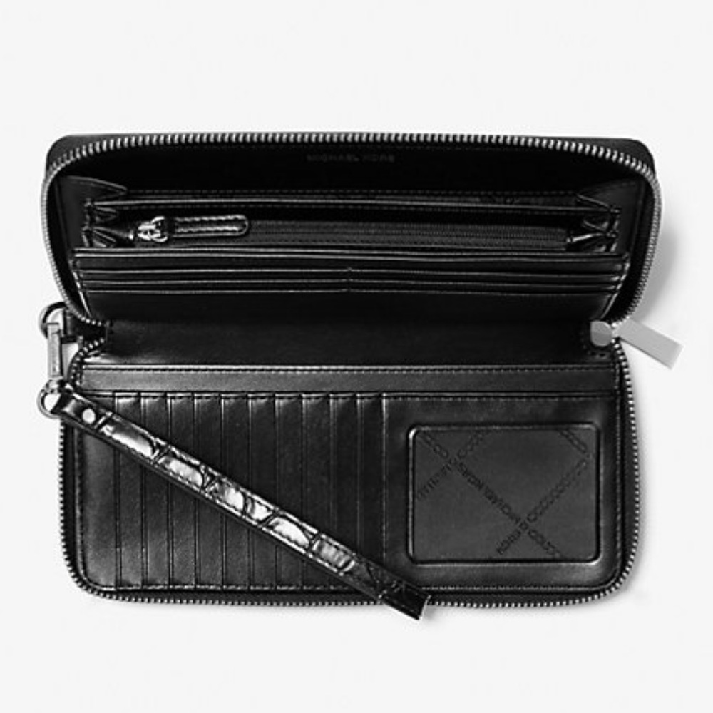 Michael Kors JtSet Travel Metallic Crocodile Embossed Leather Continental Wallet - Picture 4 of 16